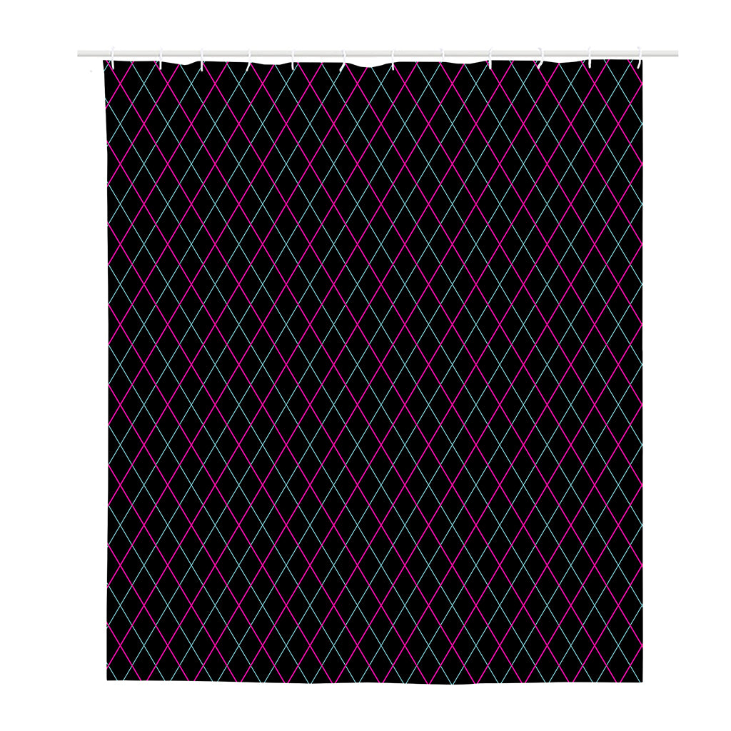Black Pink And Blue Argyle Pattern Print Polyester Shower Curtain