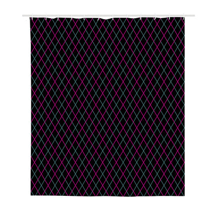 Black Pink And Blue Argyle Pattern Print Polyester Shower Curtain