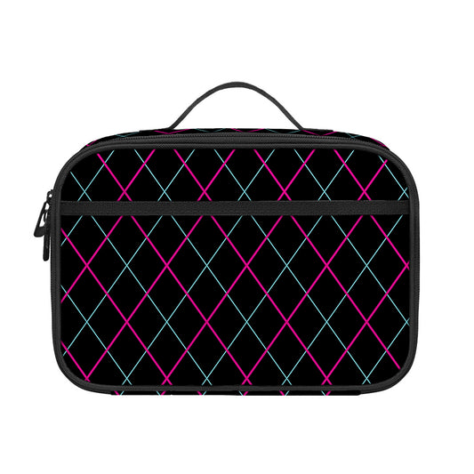 Black Pink And Blue Argyle Pattern Print Portable Lunch Bag