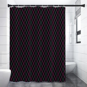 Black Pink And Blue Argyle Pattern Print Premium Shower Curtain