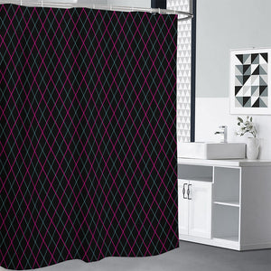 Black Pink And Blue Argyle Pattern Print Premium Shower Curtain