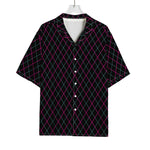 Black Pink And Blue Argyle Pattern Print Rayon Hawaiian Shirt