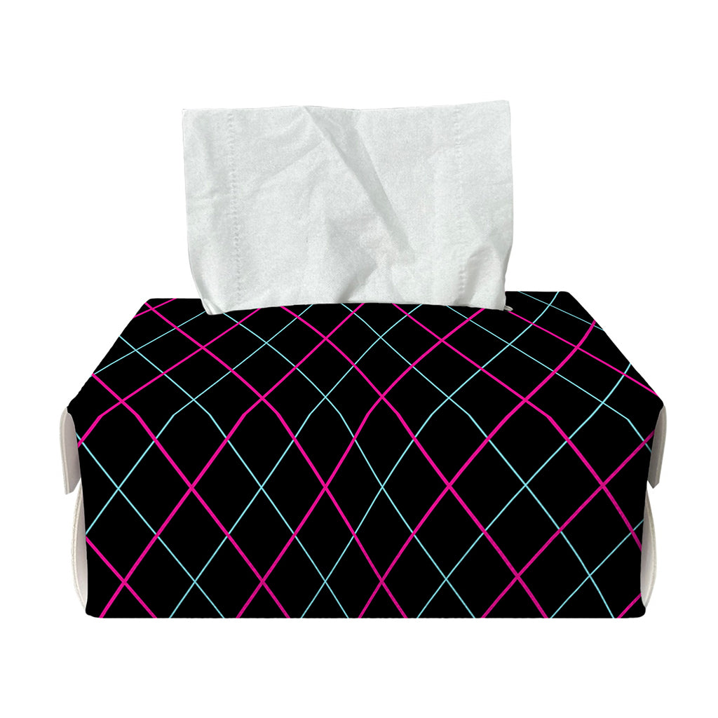 Black Pink And Blue Argyle Pattern Print Rectangle Tissue Box Cover