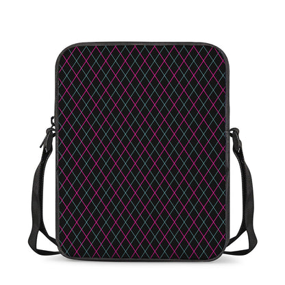 Black Pink And Blue Argyle Pattern Print Rectangular Crossbody Bag