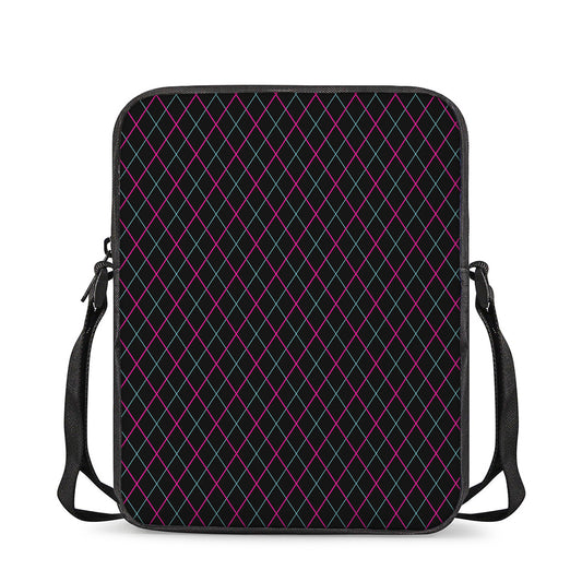 Black Pink And Blue Argyle Pattern Print Rectangular Crossbody Bag