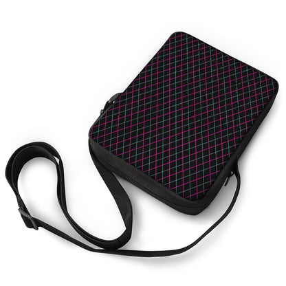Black Pink And Blue Argyle Pattern Print Rectangular Crossbody Bag