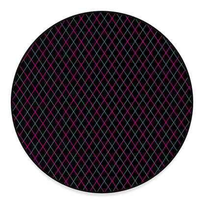 Black Pink And Blue Argyle Pattern Print Round Floor Mat