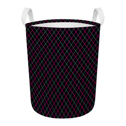 Black Pink And Blue Argyle Pattern Print Round Laundry Basket
