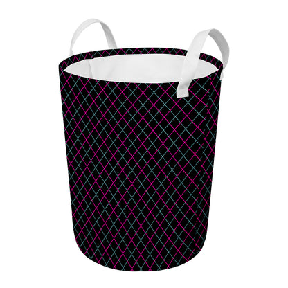 Black Pink And Blue Argyle Pattern Print Round Laundry Basket