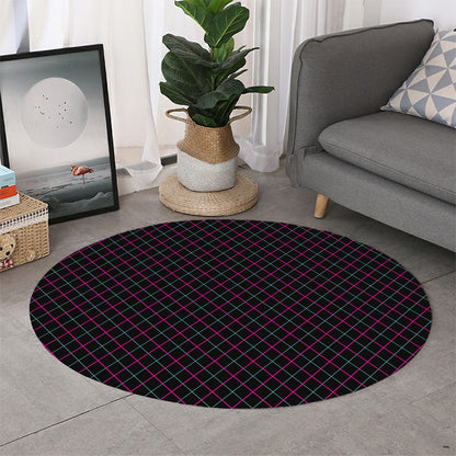 Black Pink And Blue Argyle Pattern Print Round Rug