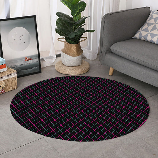 Black Pink And Blue Argyle Pattern Print Round Rug