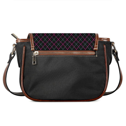 Black Pink And Blue Argyle Pattern Print Saddle Bag