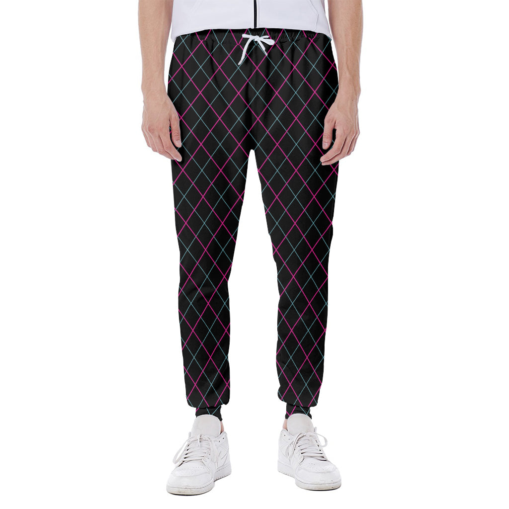 Black Pink And Blue Argyle Pattern Print Scuba Joggers