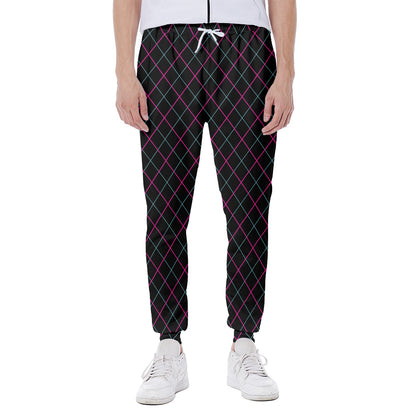 Black Pink And Blue Argyle Pattern Print Scuba Joggers