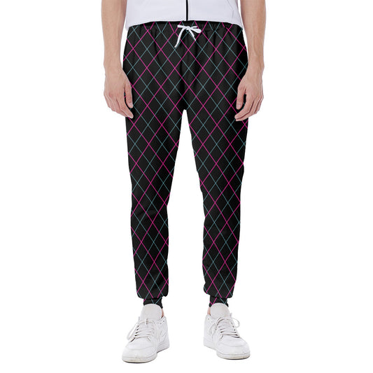 Black Pink And Blue Argyle Pattern Print Scuba Joggers