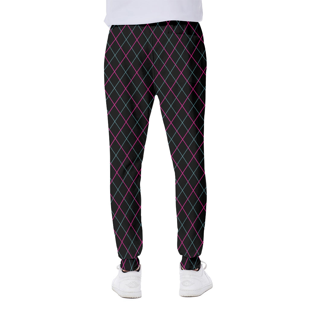 Black Pink And Blue Argyle Pattern Print Scuba Joggers