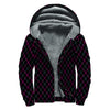 Black Pink And Blue Argyle Pattern Print Sherpa Lined Zip Up Hoodie