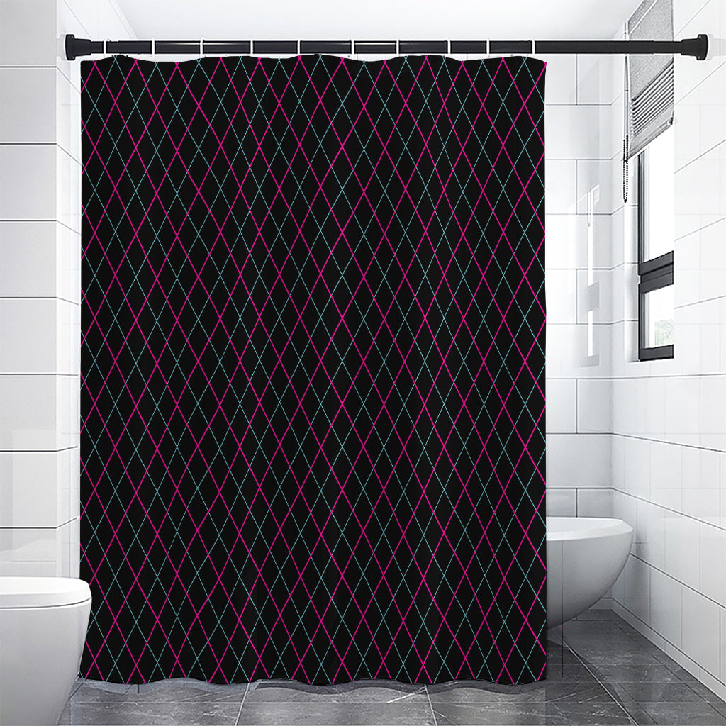 Black Pink And Blue Argyle Pattern Print Shower Curtain