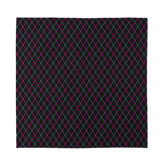 Black Pink And Blue Argyle Pattern Print Silk Bandana