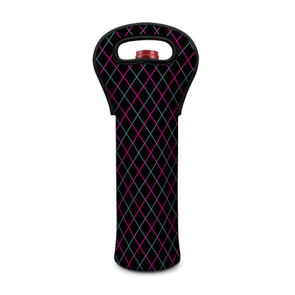 Black Pink And Blue Argyle Pattern Print Single Neoprene Wine Tote