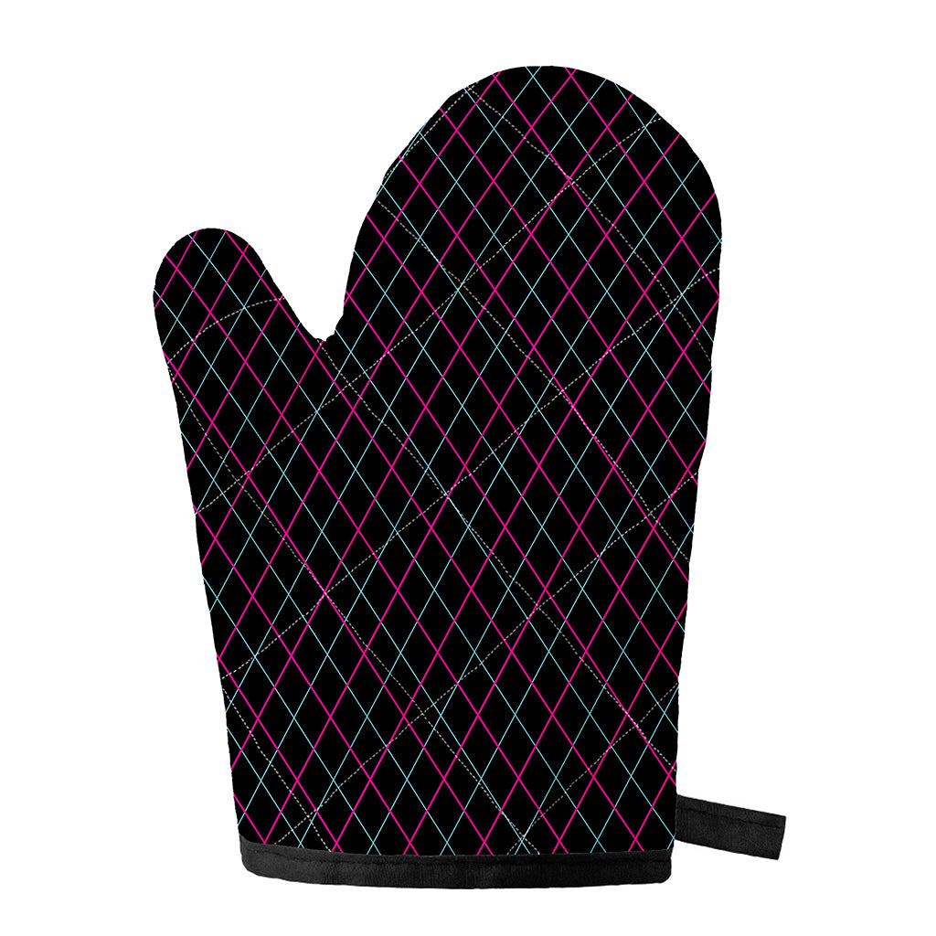 Black Pink And Blue Argyle Pattern Print Single Oven Mitt