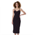 Black Pink And Blue Argyle Pattern Print Slim Fit Midi Cami Dress