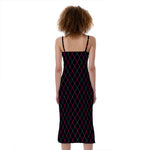 Black Pink And Blue Argyle Pattern Print Slim Fit Midi Cami Dress