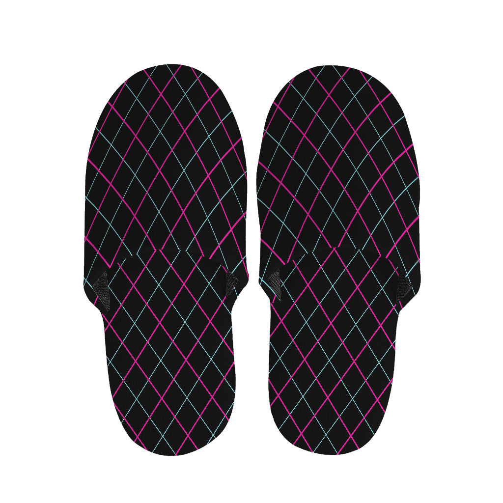 Black Pink And Blue Argyle Pattern Print Slippers