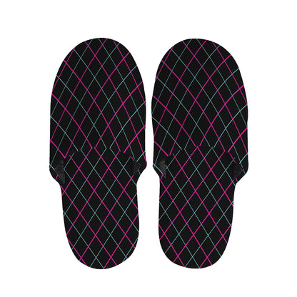 Black Pink And Blue Argyle Pattern Print Slippers