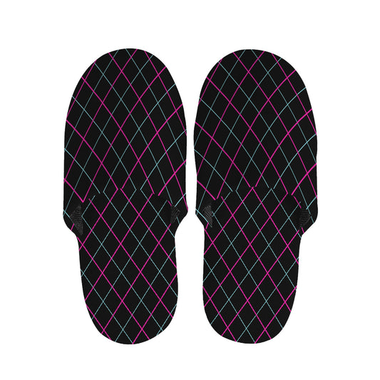 Black Pink And Blue Argyle Pattern Print Slippers