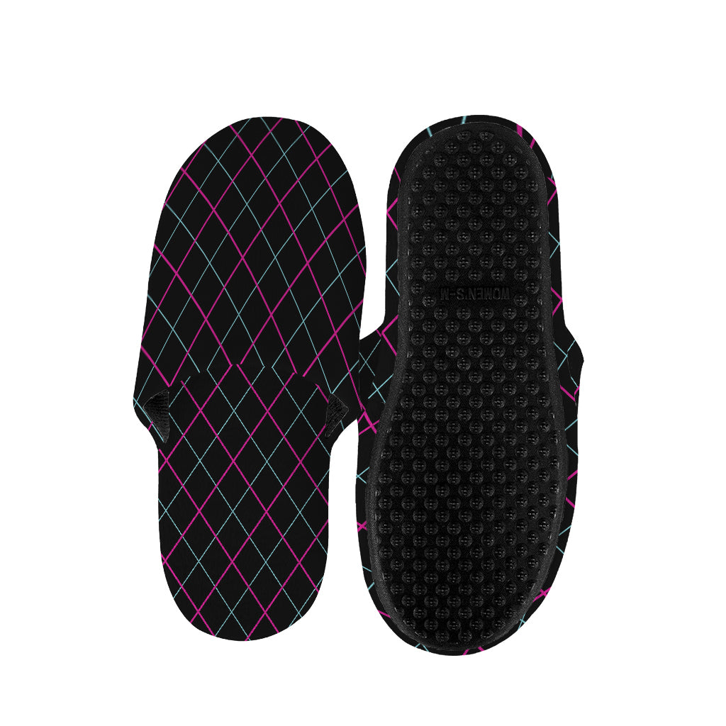 Black Pink And Blue Argyle Pattern Print Slippers