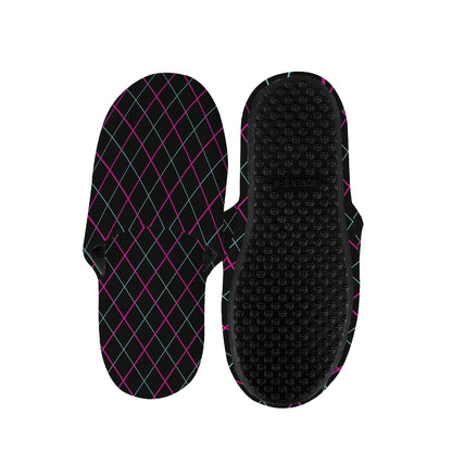 Black Pink And Blue Argyle Pattern Print Slippers
