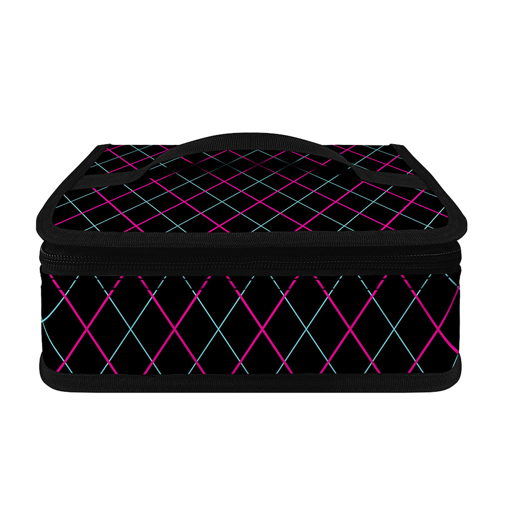 Black Pink And Blue Argyle Pattern Print Small Lunch Bag
