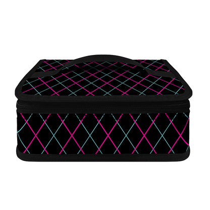Black Pink And Blue Argyle Pattern Print Small Lunch Bag