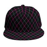 Black Pink And Blue Argyle Pattern Print Snapback Cap