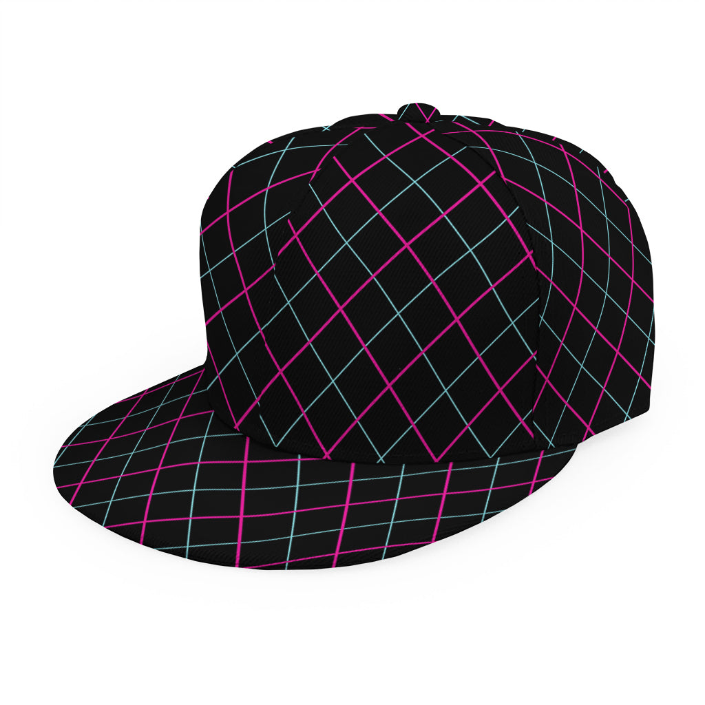Black Pink And Blue Argyle Pattern Print Snapback Cap