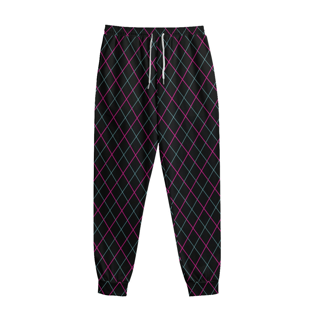 Black Pink And Blue Argyle Pattern Print Sweatpants