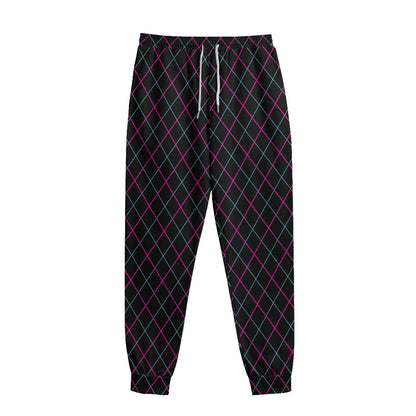 Black Pink And Blue Argyle Pattern Print Sweatpants