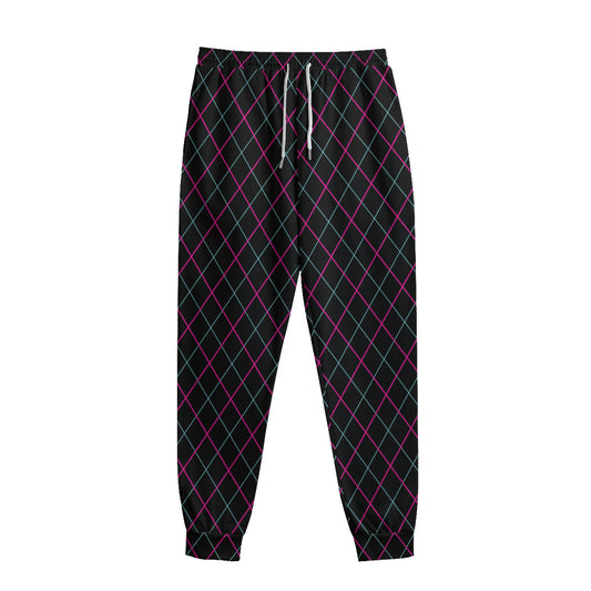 Black Pink And Blue Argyle Pattern Print Sweatpants