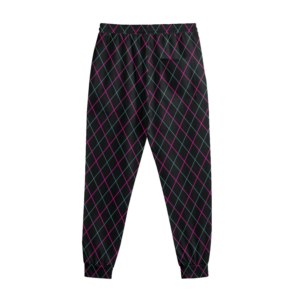 Black Pink And Blue Argyle Pattern Print Sweatpants