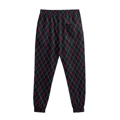 Black Pink And Blue Argyle Pattern Print Sweatpants