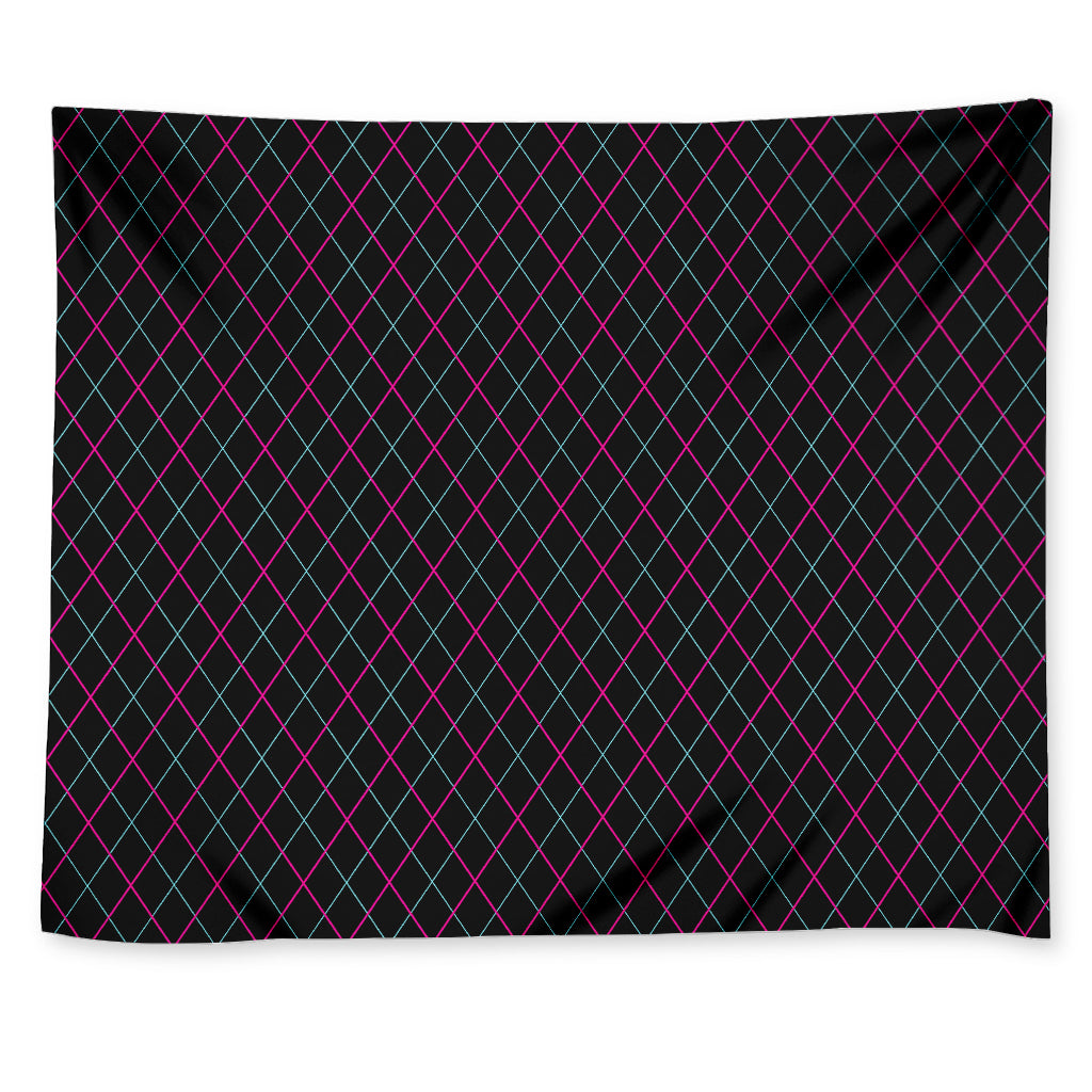 Black Pink And Blue Argyle Pattern Print Tapestry