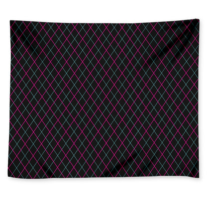 Black Pink And Blue Argyle Pattern Print Tapestry
