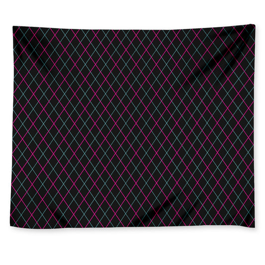Black Pink And Blue Argyle Pattern Print Tapestry