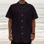 Black Pink And Blue Argyle Pattern Print Textured Short Sleeve Shirt