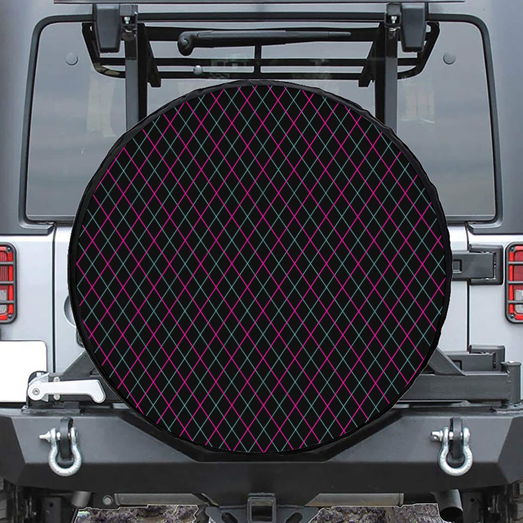 Black Pink And Blue Argyle Pattern Print Tire Cover