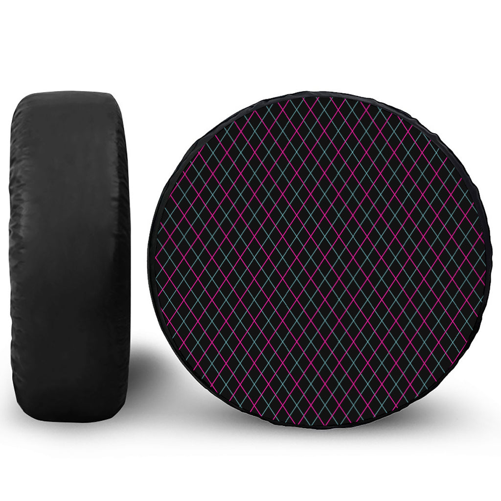 Black Pink And Blue Argyle Pattern Print Tire Cover