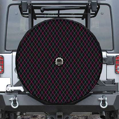 Black Pink And Blue Argyle Pattern Print Tire Cover With Camera Hole