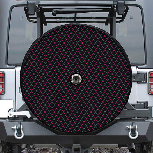 Black Pink And Blue Argyle Pattern Print Tire Cover With Camera Hole