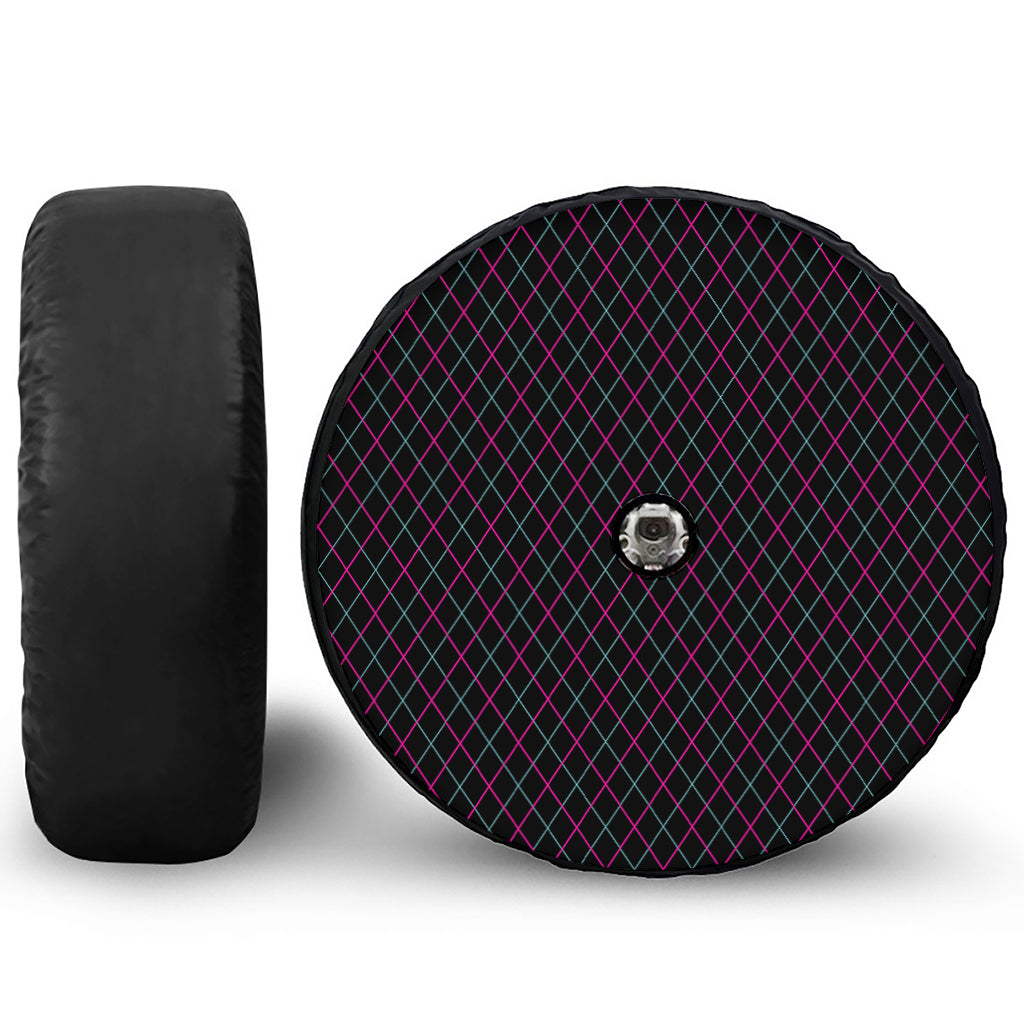 Black Pink And Blue Argyle Pattern Print Tire Cover With Camera Hole